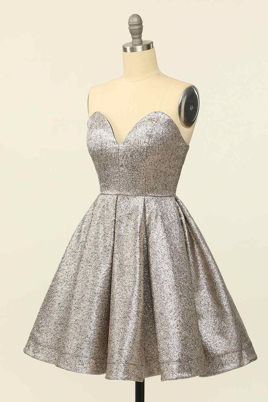 Silver A-line Strapless Sweetheart Lace-Up Back Mini Homecoming Dress