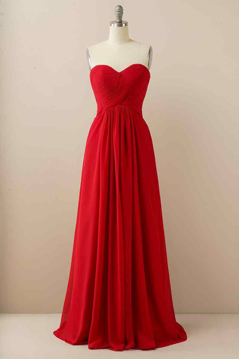 A-line Strapless Chiffon Pleated Lace-Up Back Long Bridesmaid Dress | Joyofdress A-line Strapless Chiffon Pleated Lace-Up Back Long Bridesmaid Dress | Joyofdress