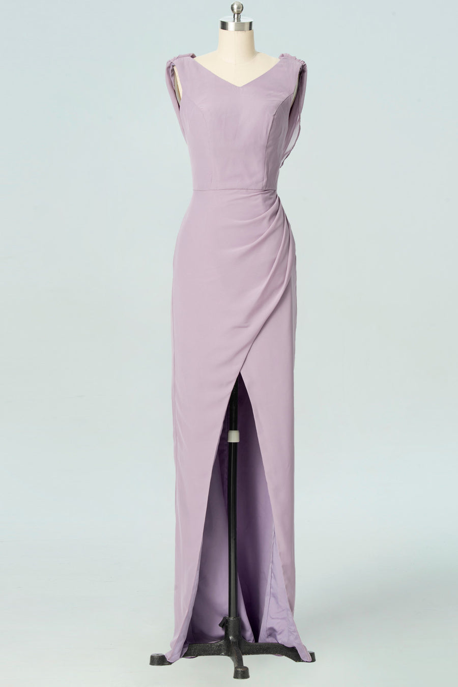 Lilac Mermaid V-neckline Cowl Back Pleated Slit Long Bridesmaid Dress Lilac / US 16 Lilac Mermaid V-neckline Cowl Back Pleated Slit Long Bridesmaid Dress Lilac / US 16