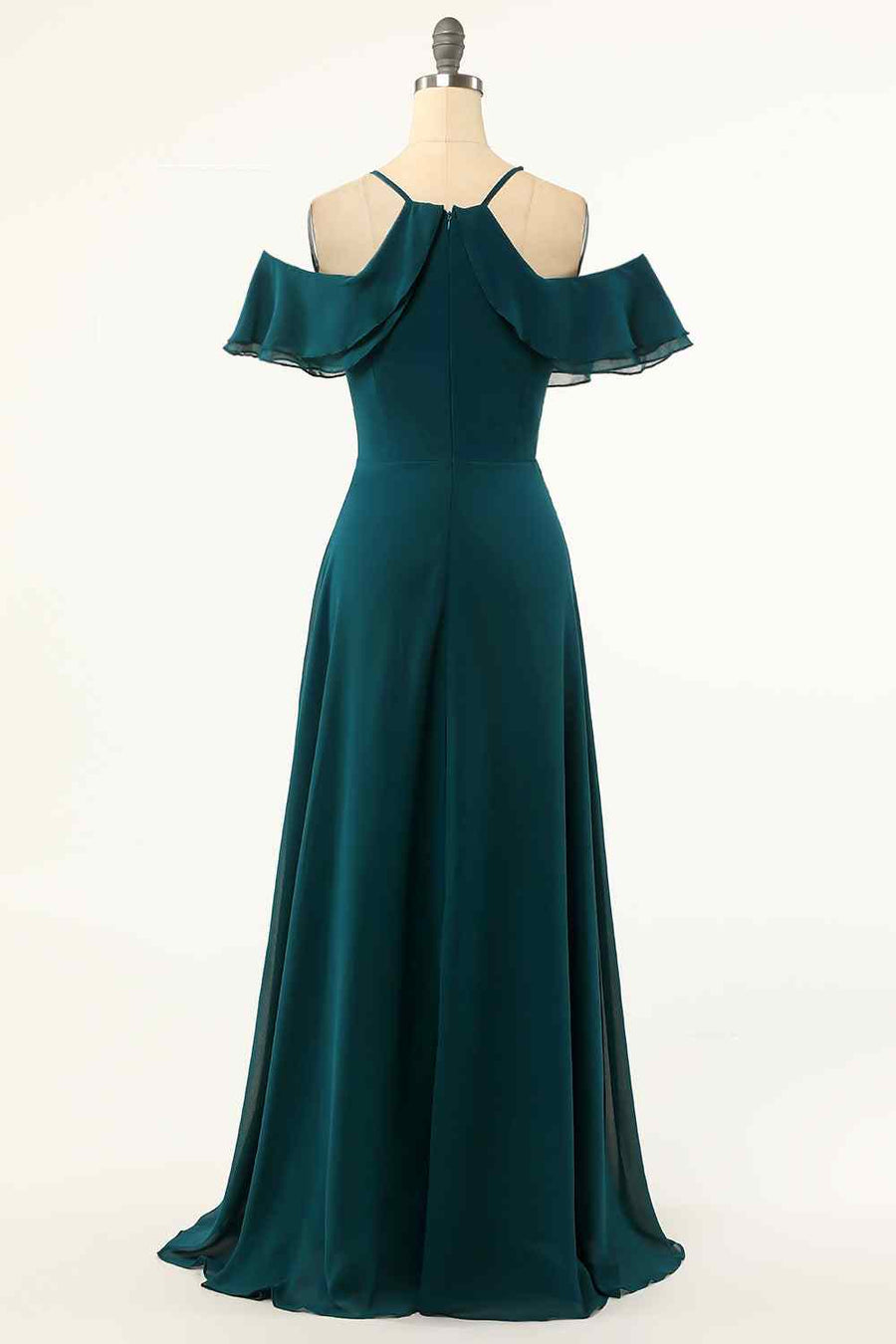 Peacock Green A-line Off-Shoulder Chiffon Crepe Long Bridesmaid Dress