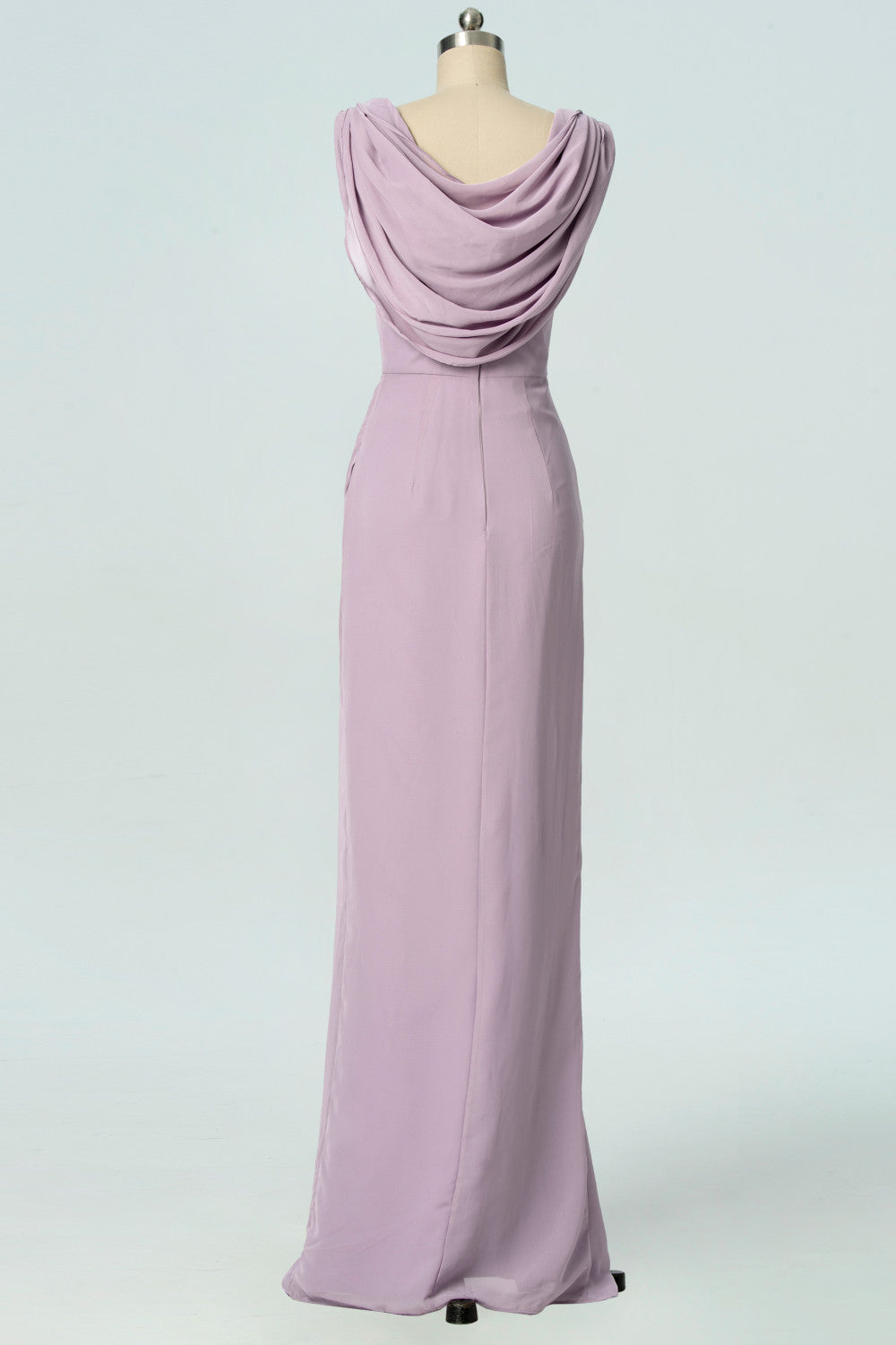 Lilac Mermaid V-neckline Cowl Back Pleated Slit Long Bridesmaid Dress