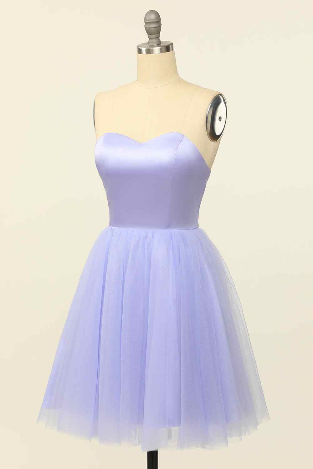 Lilac A-line Strapless Sweetheart Lace-Up Back Mini Homecoming Dress