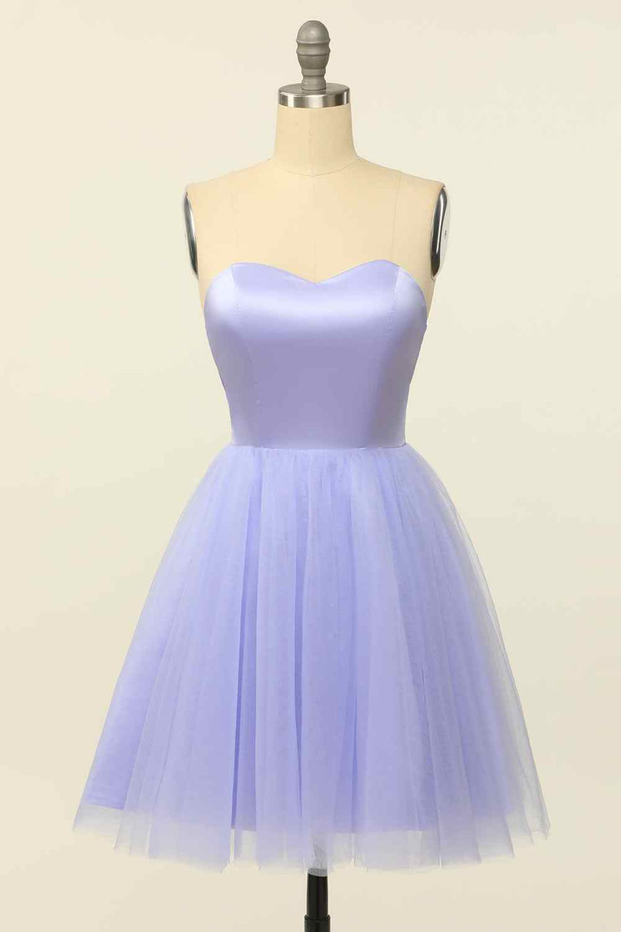 Lilac A-Line Strapless Sweetheart Lace-Up Back Mini Homecoming Dress Lilac / US 6 Lilac A-Line Strapless Sweetheart Lace-Up Back Mini Homecoming Dress Lilac / US 6