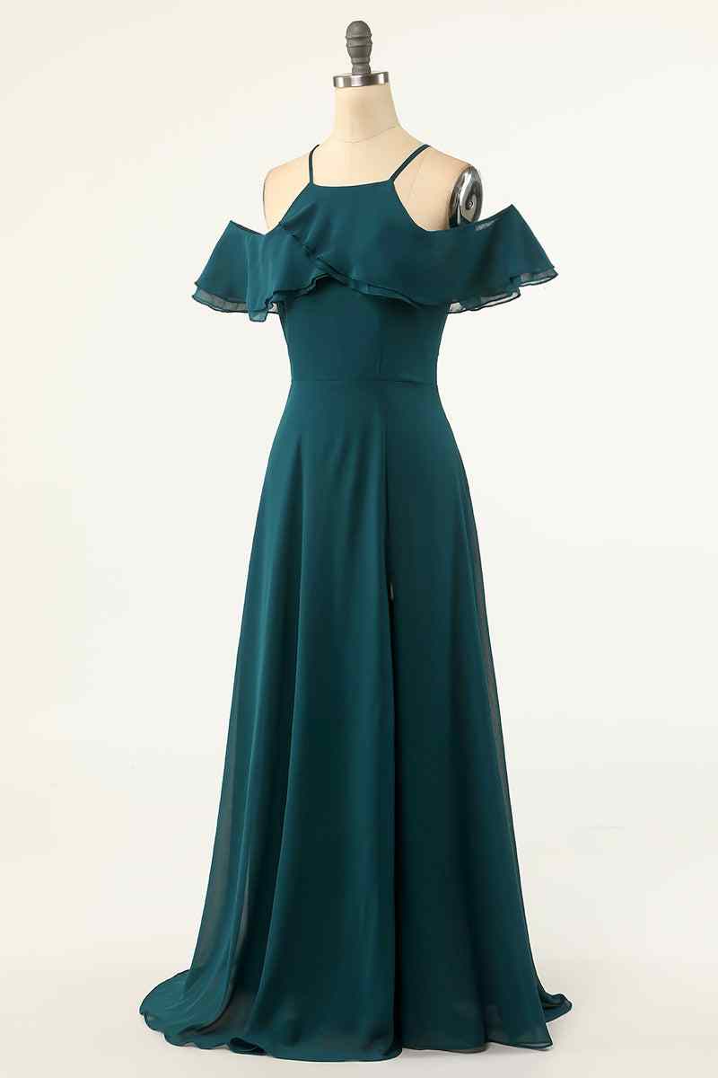 Peacock Green A-line Off-Shoulder Chiffon Crepe Long Bridesmaid Dress Peacock Green / US 16 Peacock Green A-line Off-Shoulder Chiffon Crepe Long Bridesmaid Dress Peacock Green / US 16