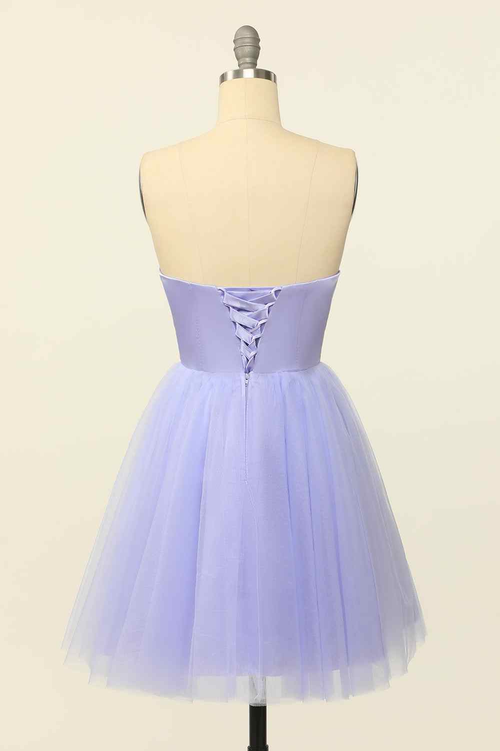 Lilac A-line Strapless Sweetheart Lace-Up Back Mini Homecoming Dress