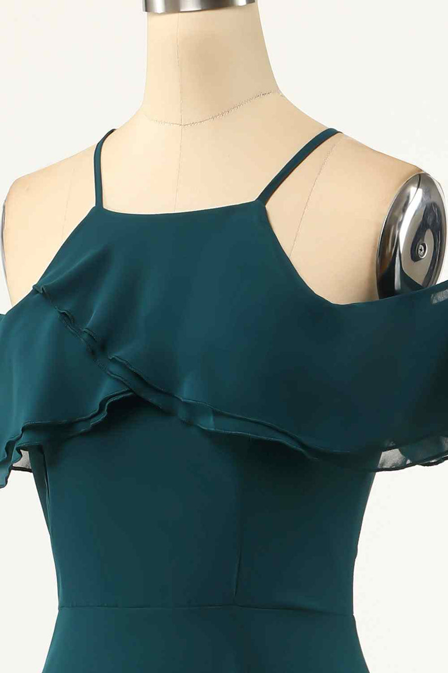 Peacock Green A-line Off-Shoulder Chiffon Crepe Long Bridesmaid Dress