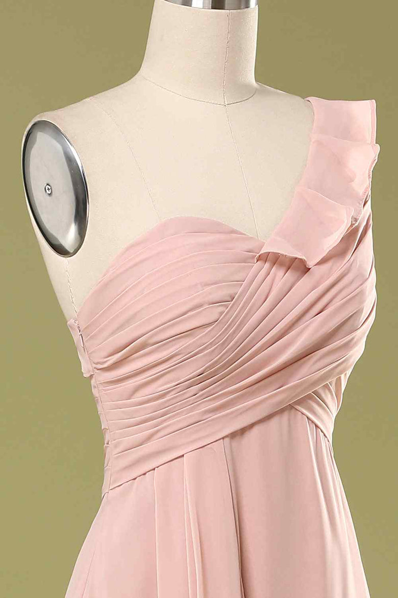 Halter Pleats A-Line Chiffon Bridesmaid Dress - Hot Pink main image 1