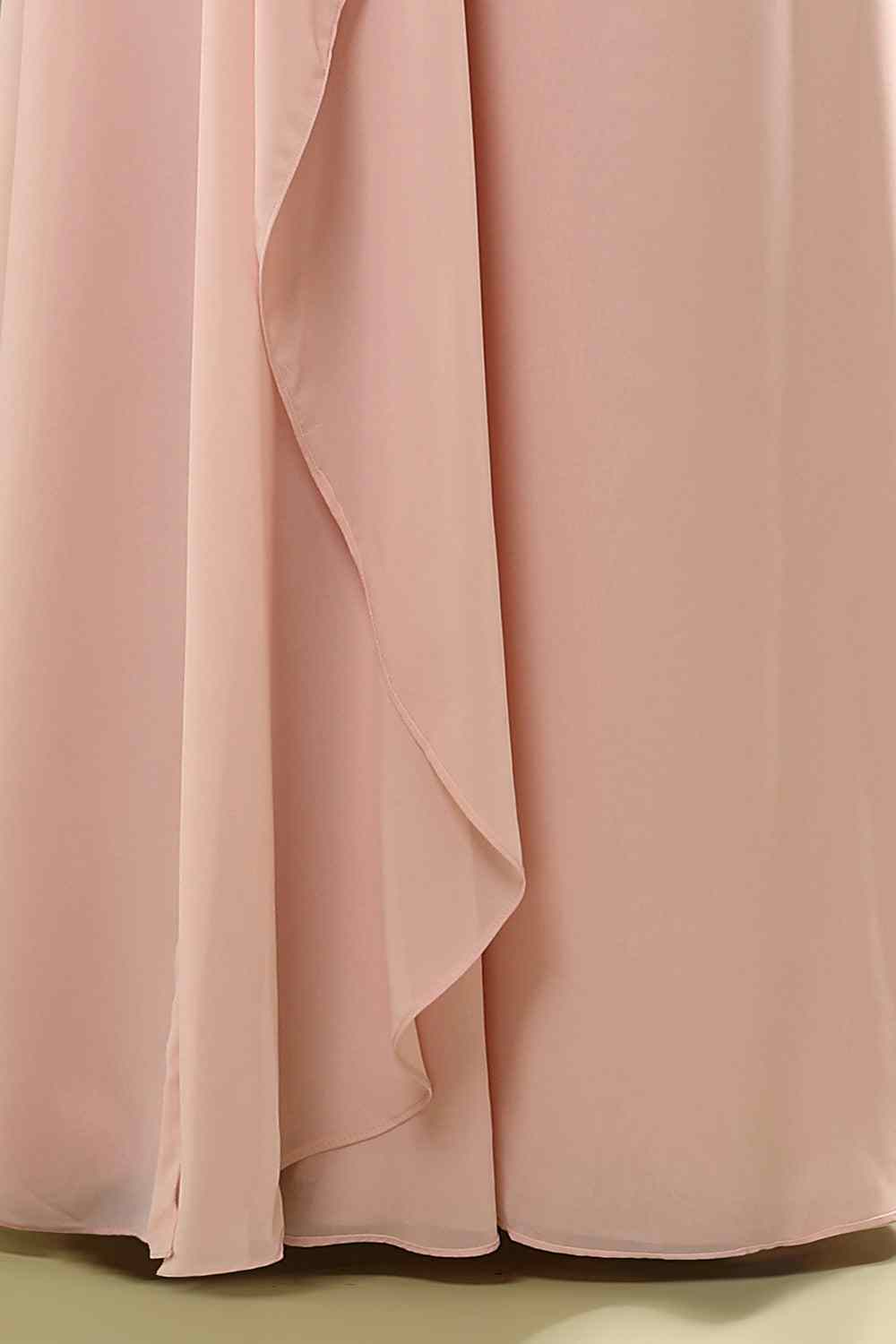 Blushing Pink A-line One Shoulder Pleated Chiffon Ruffle Long Bridesmaid Dress