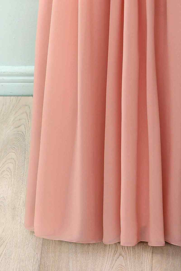 Dusty Pink A-line Illusion Lace Neck Pleated Chiffon Long Bridesmaid D ... Dusty Pink A-line Illusion Lace Neck Pleated Chiffon Long Bridesmaid D ...