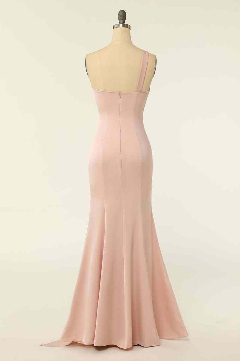 Champagne Mermaid One Shoulder Chiffon Pleated Long Bridesmaid Dress Champagne / US 10 Champagne Mermaid One Shoulder Chiffon Pleated Long Bridesmaid Dress Champagne / US 10