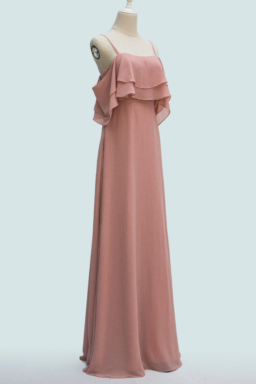 Blush Pink A-line Spaghetti Strap Crepe Long Bridesmaid Dress