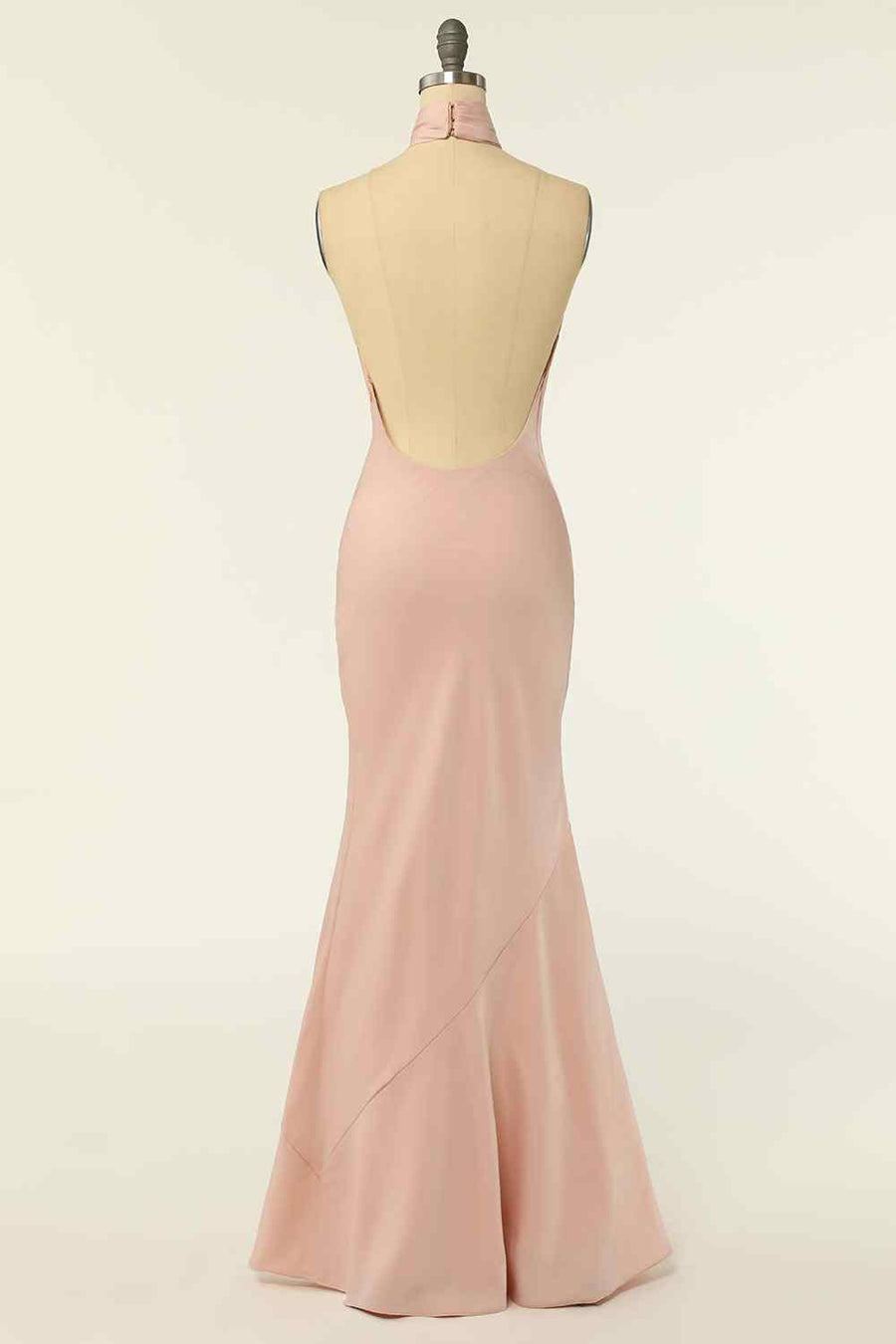 Champagne Mermaid Halter Satin Pleated Long Bridesmaid Dress Champagne / US 8 Champagne Mermaid Halter Satin Pleated Long Bridesmaid Dress Champagne / US 8