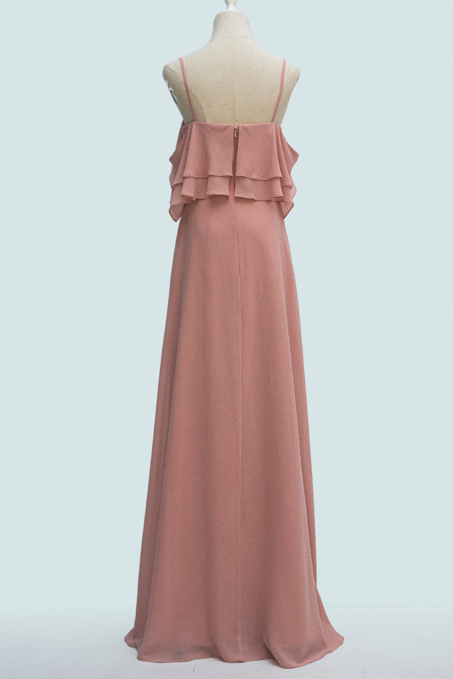 Blush Pink A-line Spaghetti Strap Crepe Long Bridesmaid Dress