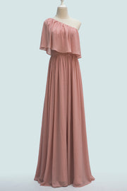 Blush Pink A-line One Shoulder Chiffon Crepe Bridesmaid Dress
