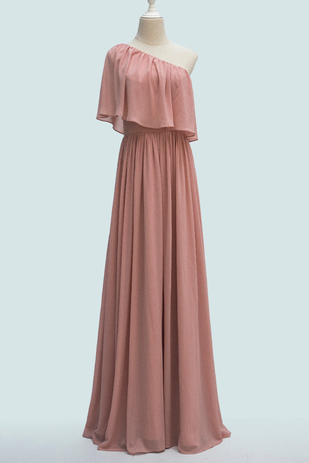 Blush Pink A-line One Shoulder Chiffon Crepe Bridesmaid Dress Blush Pink / US 8