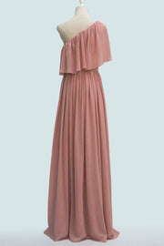 Blush Pink A-line One Shoulder Chiffon Crepe Bridesmaid Dress