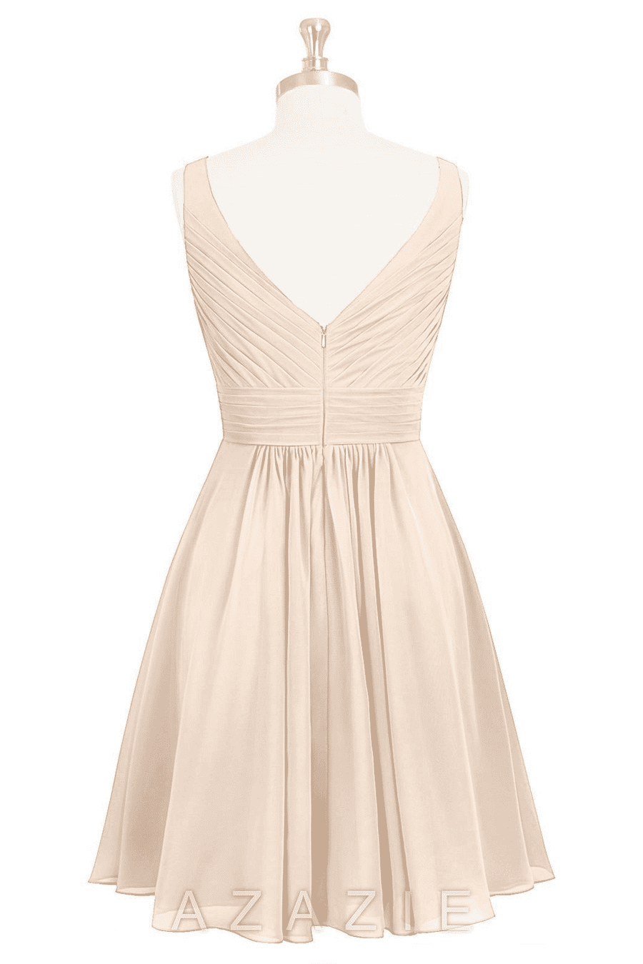 White Alabaster A-line Pleated V Neckline Chiffon Mini Bridesmaid Dress