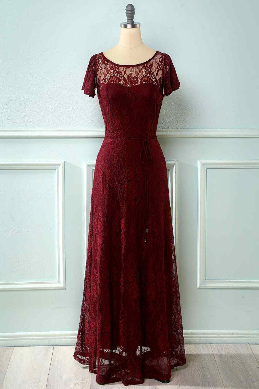 A-line Sweetheart Flowing Sleeves Lace Long Bridesmaid Dress