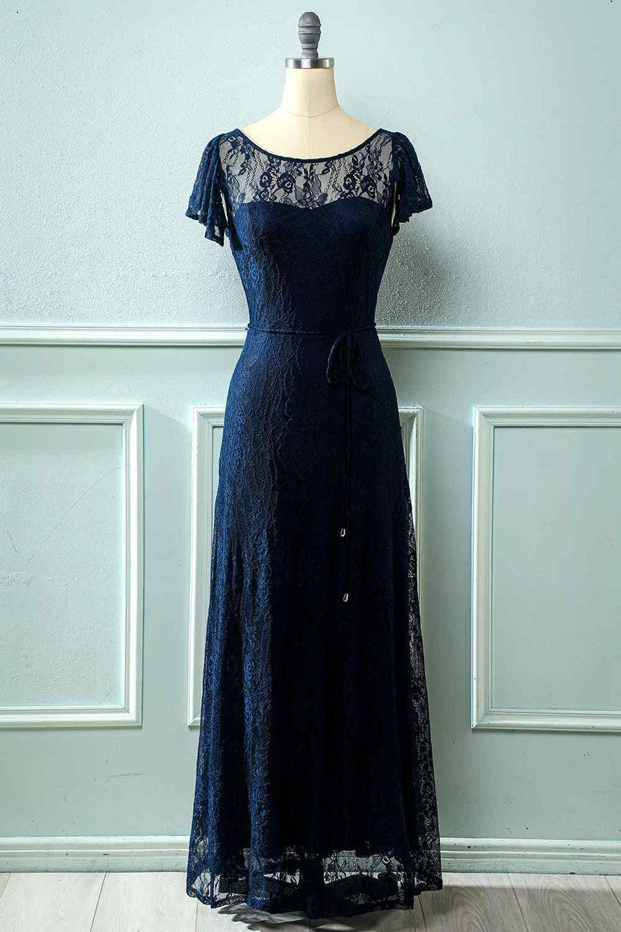 A-line Sweetheart Flowing Sleeves Lace Long Bridesmaid Dress