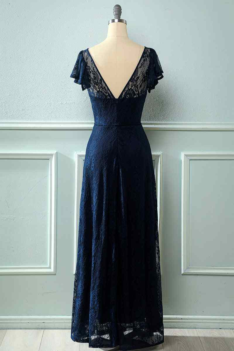 A-line Sweetheart Flowing Sleeves Lace Long Bridesmaid Dress