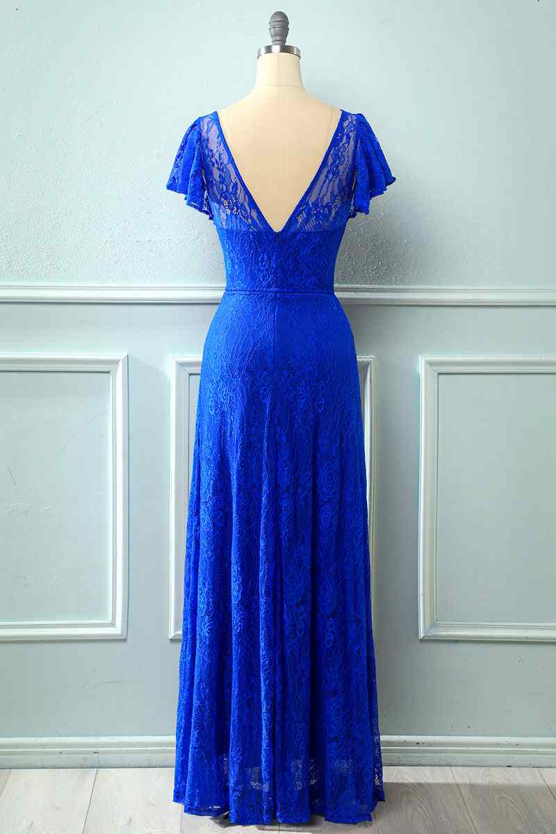 A-line Sweetheart Flowing Sleeves Lace Long Bridesmaid Dress