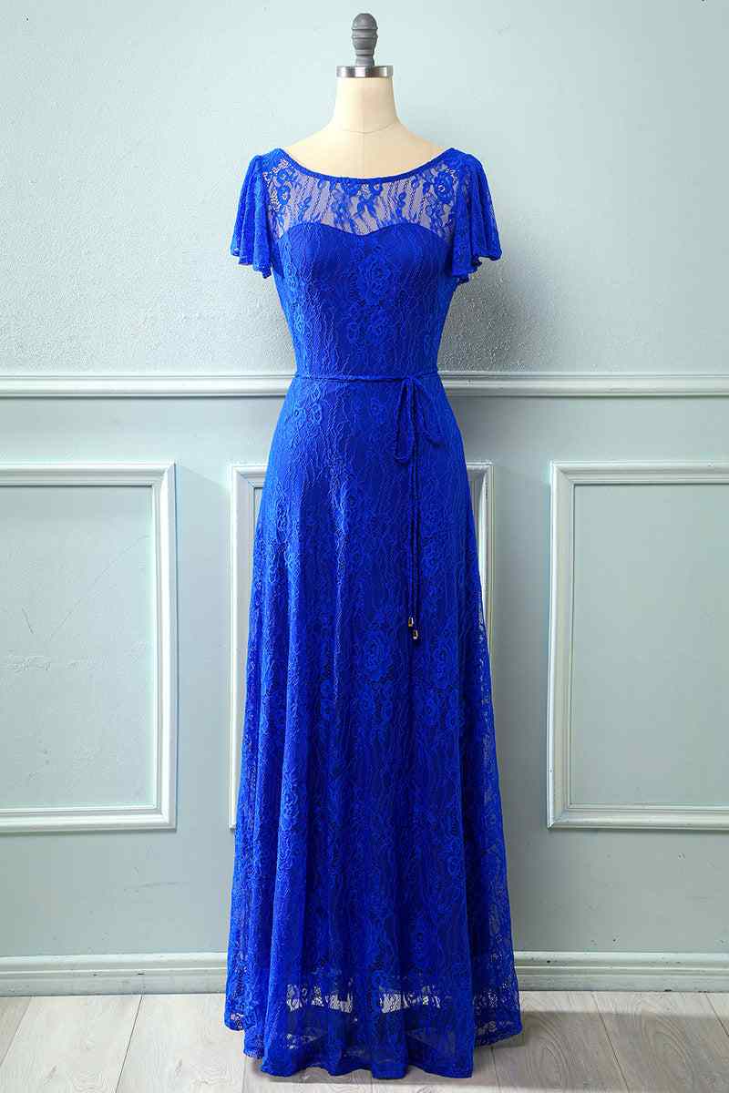 A-line Sweetheart Flowing Sleeves Lace Long Bridesmaid Dress