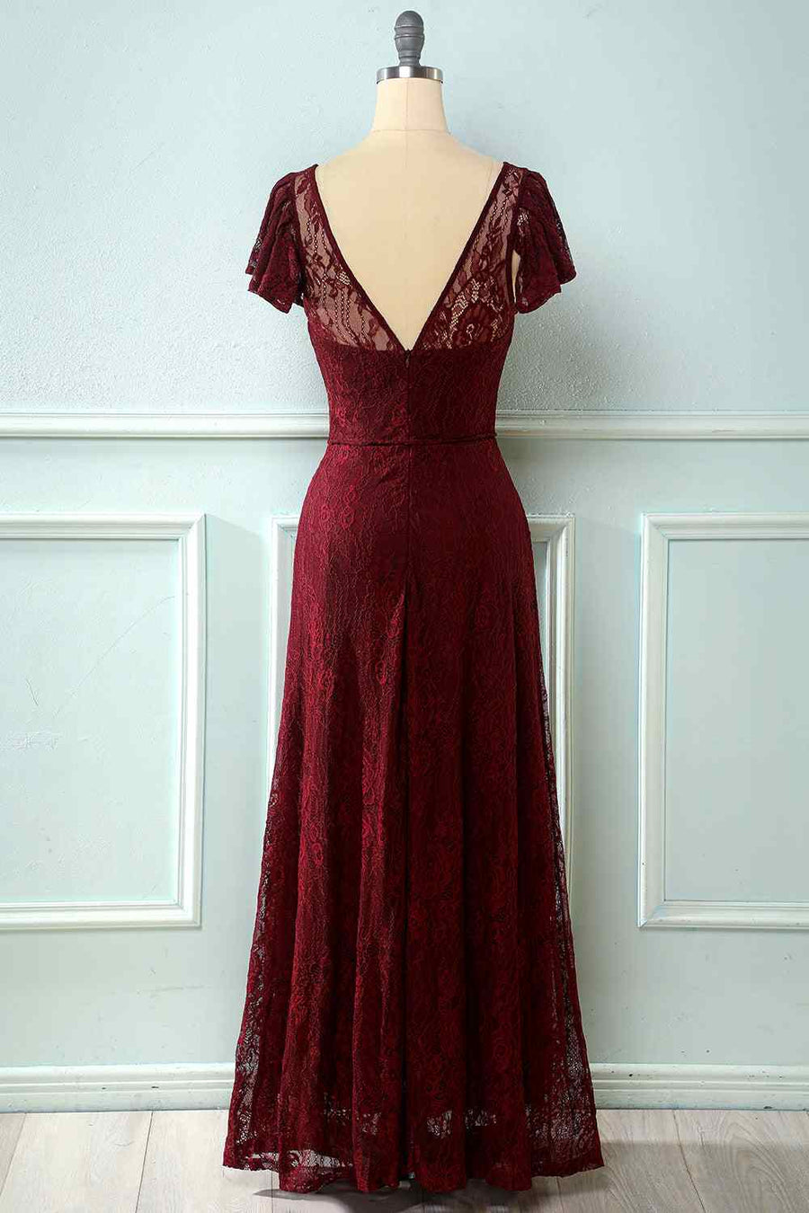 A-line Sweetheart Flowing Sleeves Lace Long Bridesmaid Dress