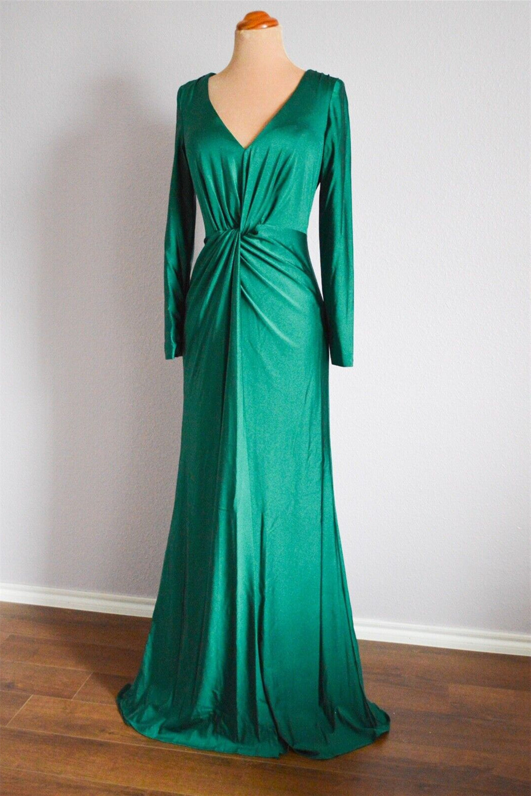 peacock green dress Peacock Green Mermaid Long Sleeves Pleated Twisted Knot Long Bridesmaid Dress Peacock Green / US 10