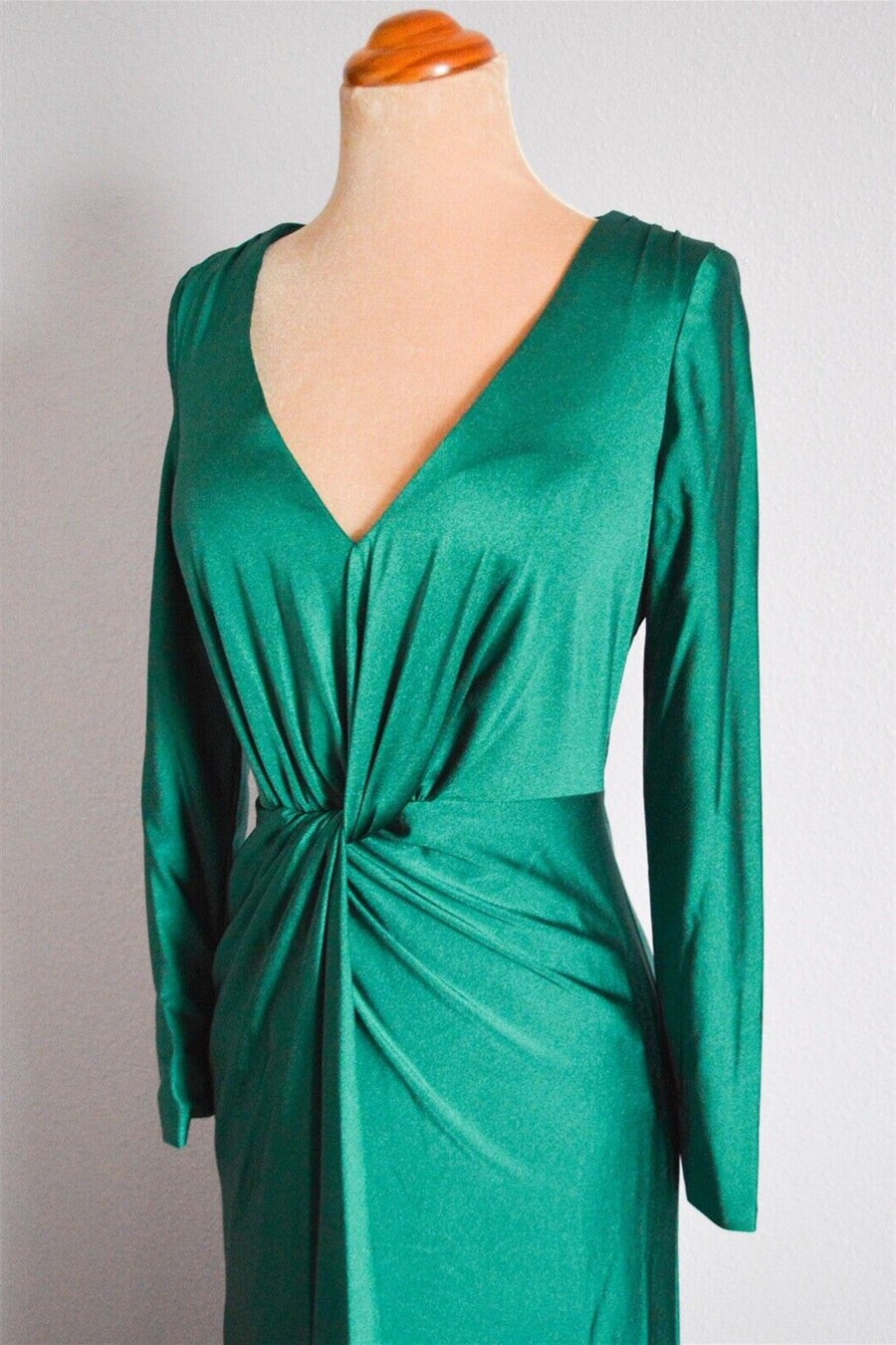 Peacock Green Mermaid Long Sleeves Pleated Twisted Knot Long Bridesmaid Dress