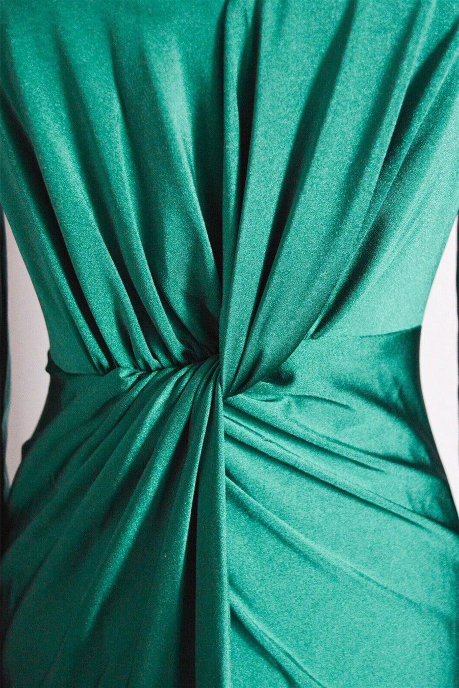 Peacock Green Mermaid Long Sleeves Pleated Twisted Knot Long Bridesmaid Dress