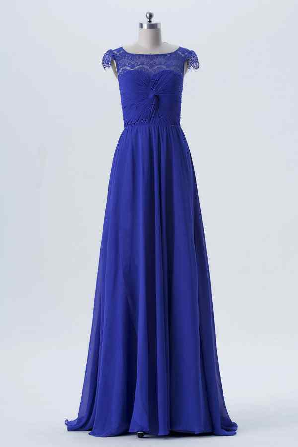 Royal Blue A-line Cap Sleeves Twisted Knot Long Bridesmaid Dress Royal Blue / US 12 Royal Blue A-line Cap Sleeves Twisted Knot Long Bridesmaid Dress Royal Blue / US 12
