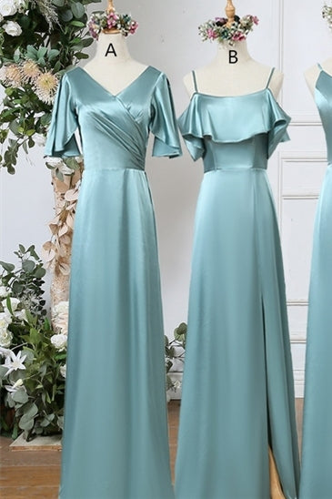 Pale Turquoise Floor Length Mismatched Bridesmaid Dresses