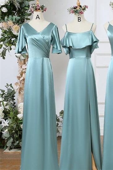 Pale Turquoise Floor Length Mismatched Bridesmaid Dresses Pale Turquoise / US 12 / B Pale Turquoise Floor Length Mismatched Bridesmaid Dresses Pale Turquoise / US 12 / B