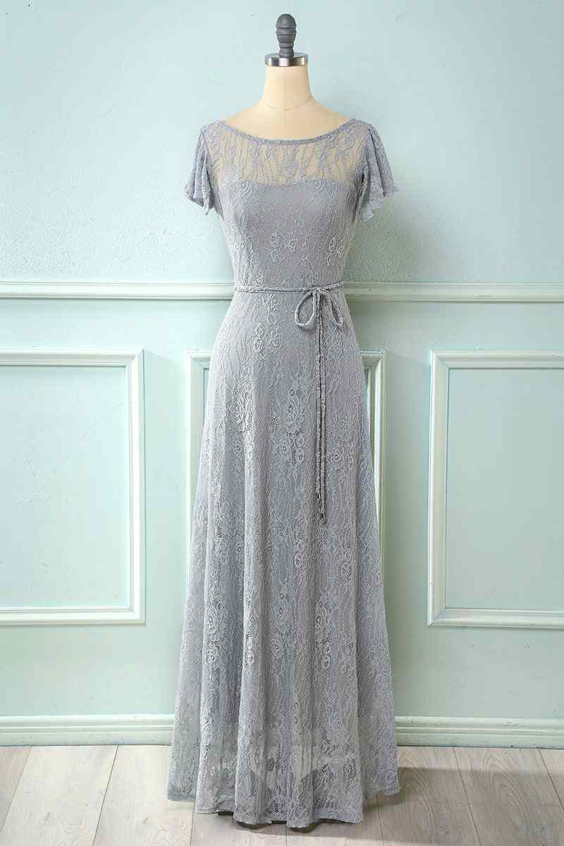 A-line Sweetheart Flowing Sleeves Lace Long Bridesmaid Dress