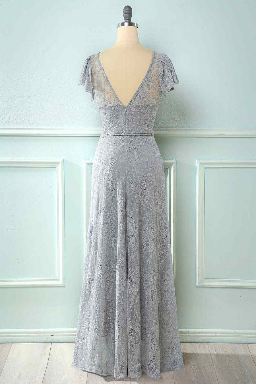 A-line Sweetheart Flowing Sleeves Lace Long Bridesmaid Dress