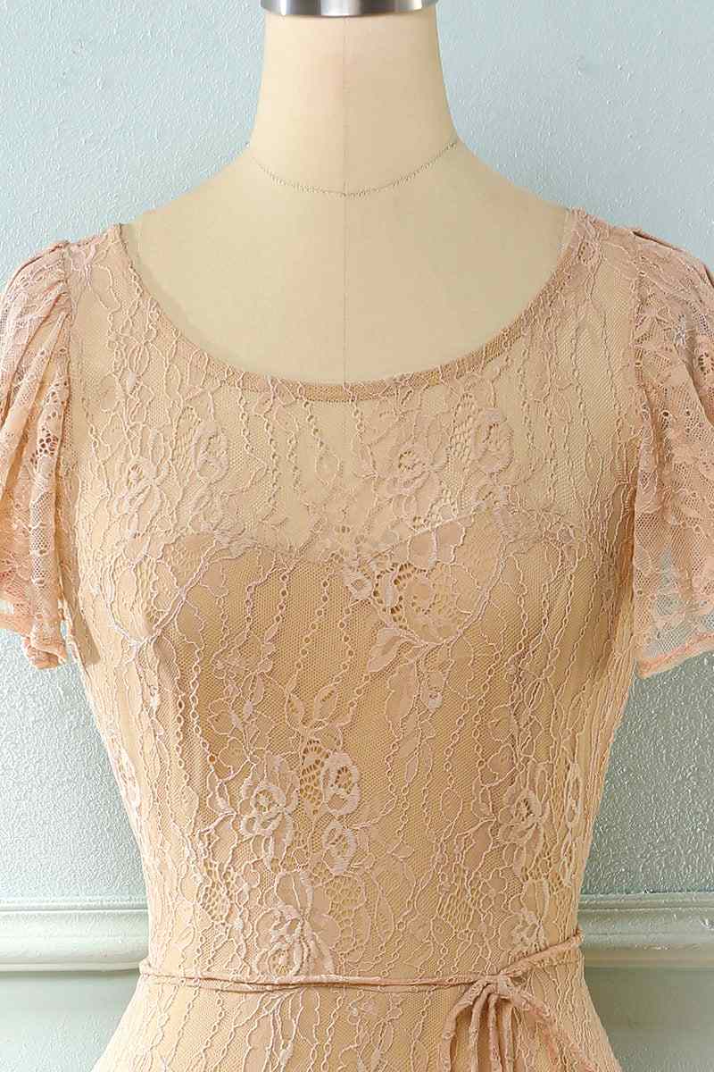 A-line Sweetheart Flowing Sleeves Lace Long Bridesmaid Dress