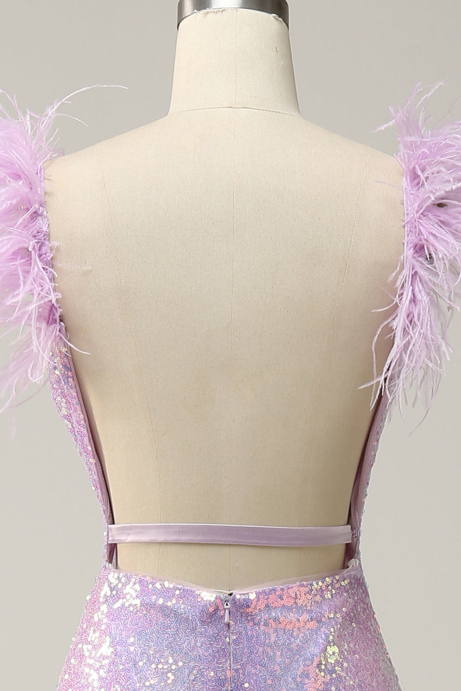 Sequin Mermaid V-Neck Backless Party Prom Dress With Feathers