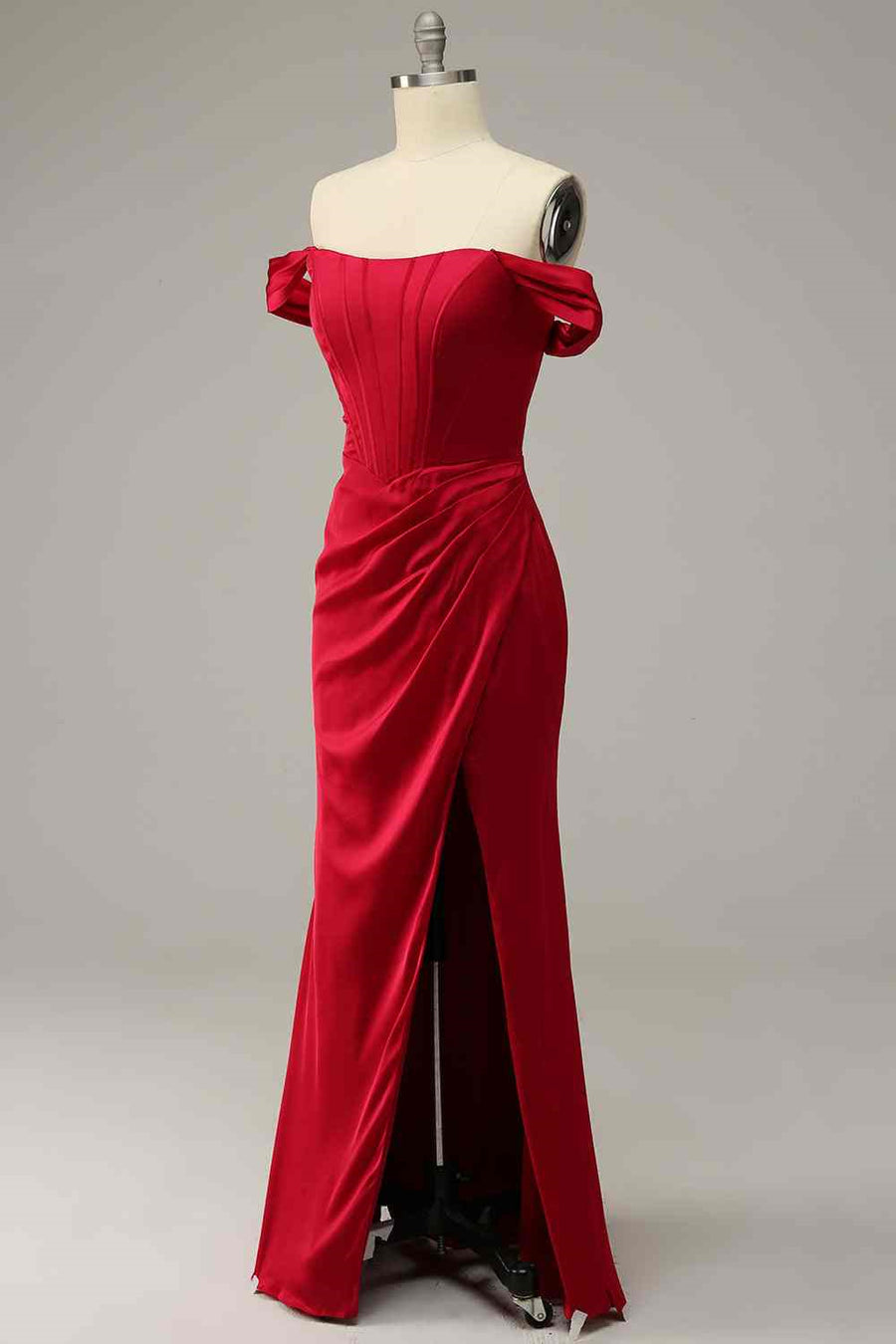 Off-Shoulder Satin Ruched Empire Party Prom Dress