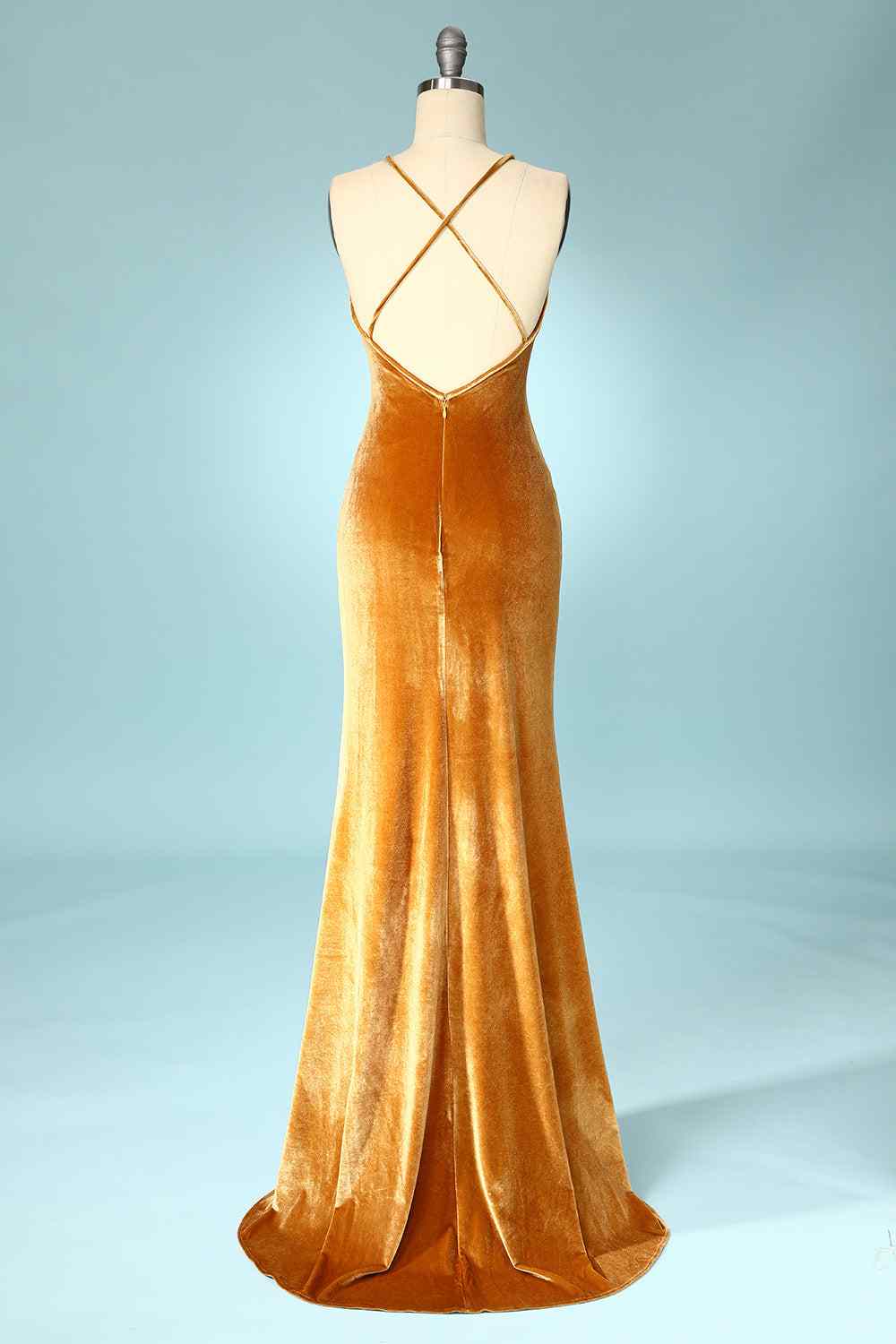 Butterscotch Mermaid Cowl Neck Backless Velvet Long Bridesmaid Dress Butterscotch / US 12