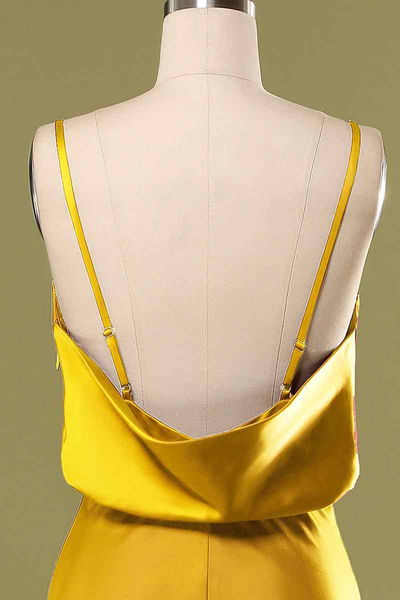 Marigold Mermaid Satin Cowl Neck Long Bridesmaid Dress with Slit Marigold / US 2 Marigold Mermaid Satin Cowl Neck Long Bridesmaid Dress with Slit Marigold / US 2
