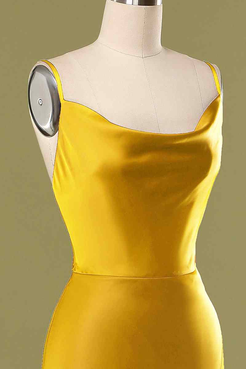 Marigold Mermaid Satin Cowl Neck Long Bridesmaid Dress with Slit Marigold / US 2 Marigold Mermaid Satin Cowl Neck Long Bridesmaid Dress with Slit Marigold / US 2