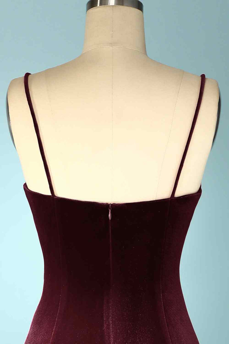 Cabernet Mermaid V Neck Velvet Long Bridesmaid Dress with Slit