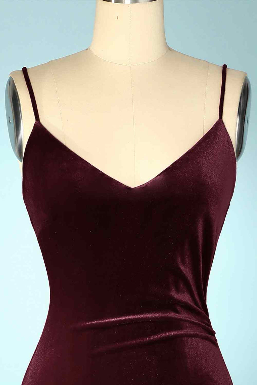 Cabernet Mermaid V Neck Velvet Long Bridesmaid Dress with Slit