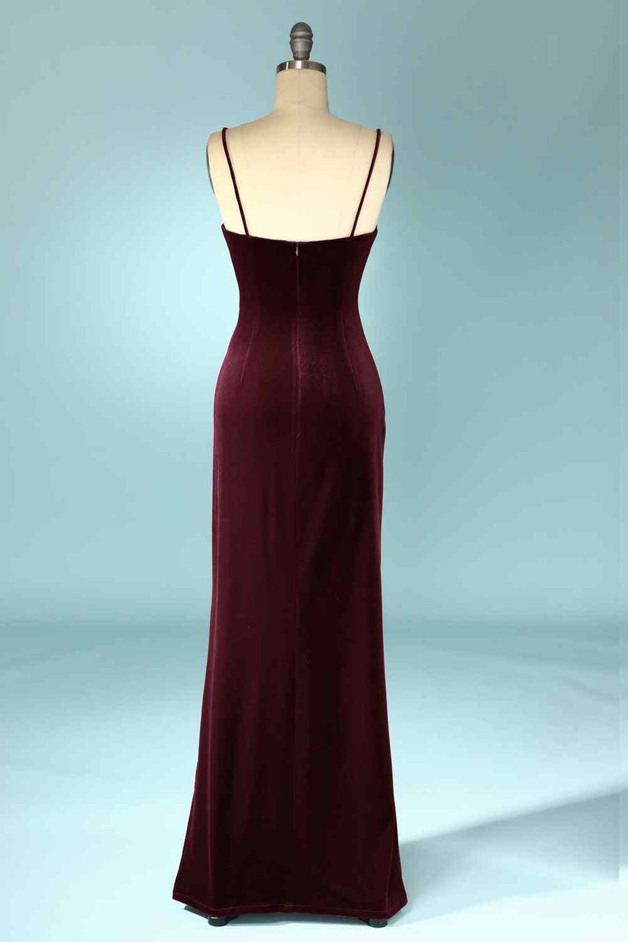 Cabernet Mermaid V Neck Velvet Long Bridesmaid Dress with Slit