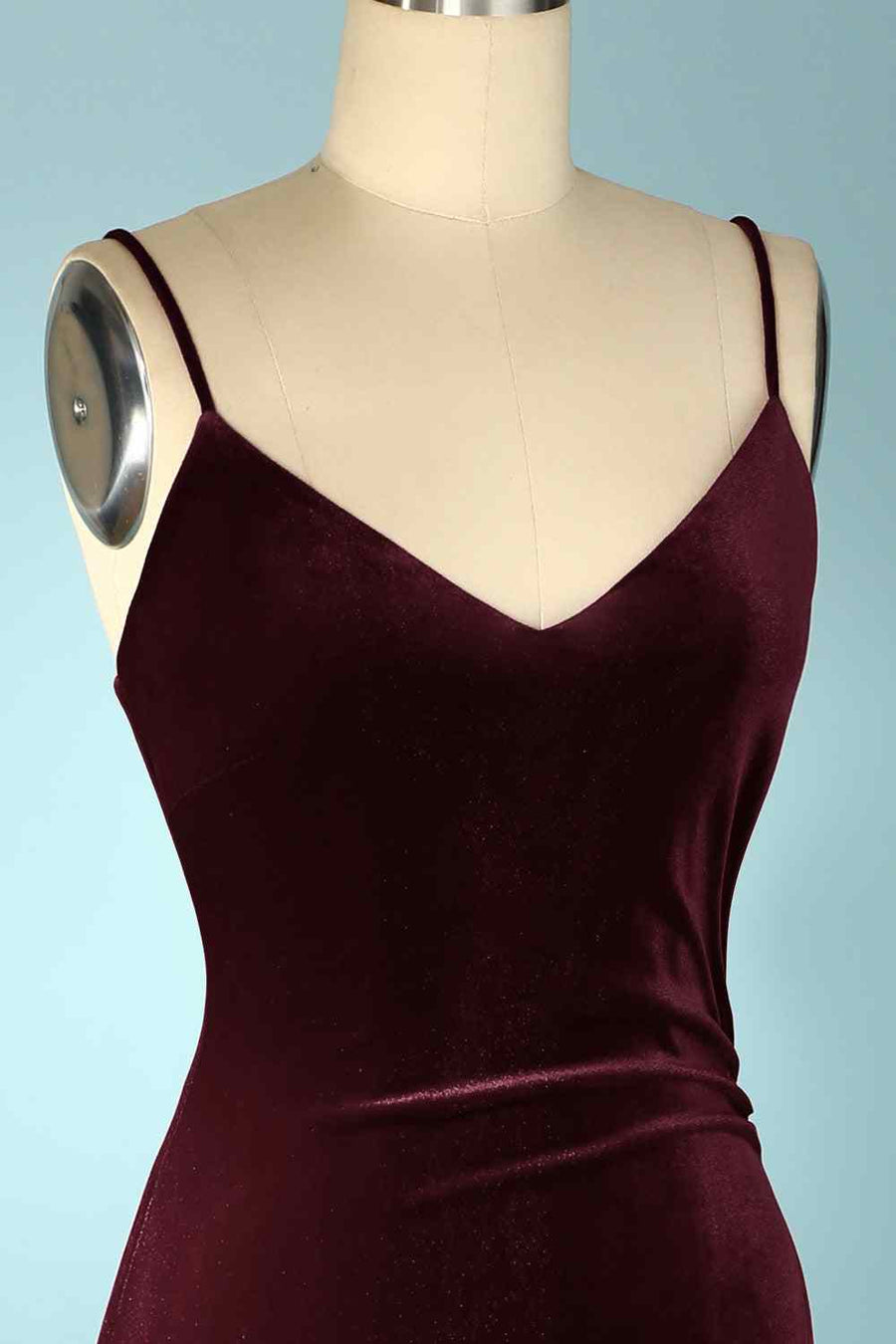 Cabernet Mermaid V Neck Velvet Long Bridesmaid Dress with Slit