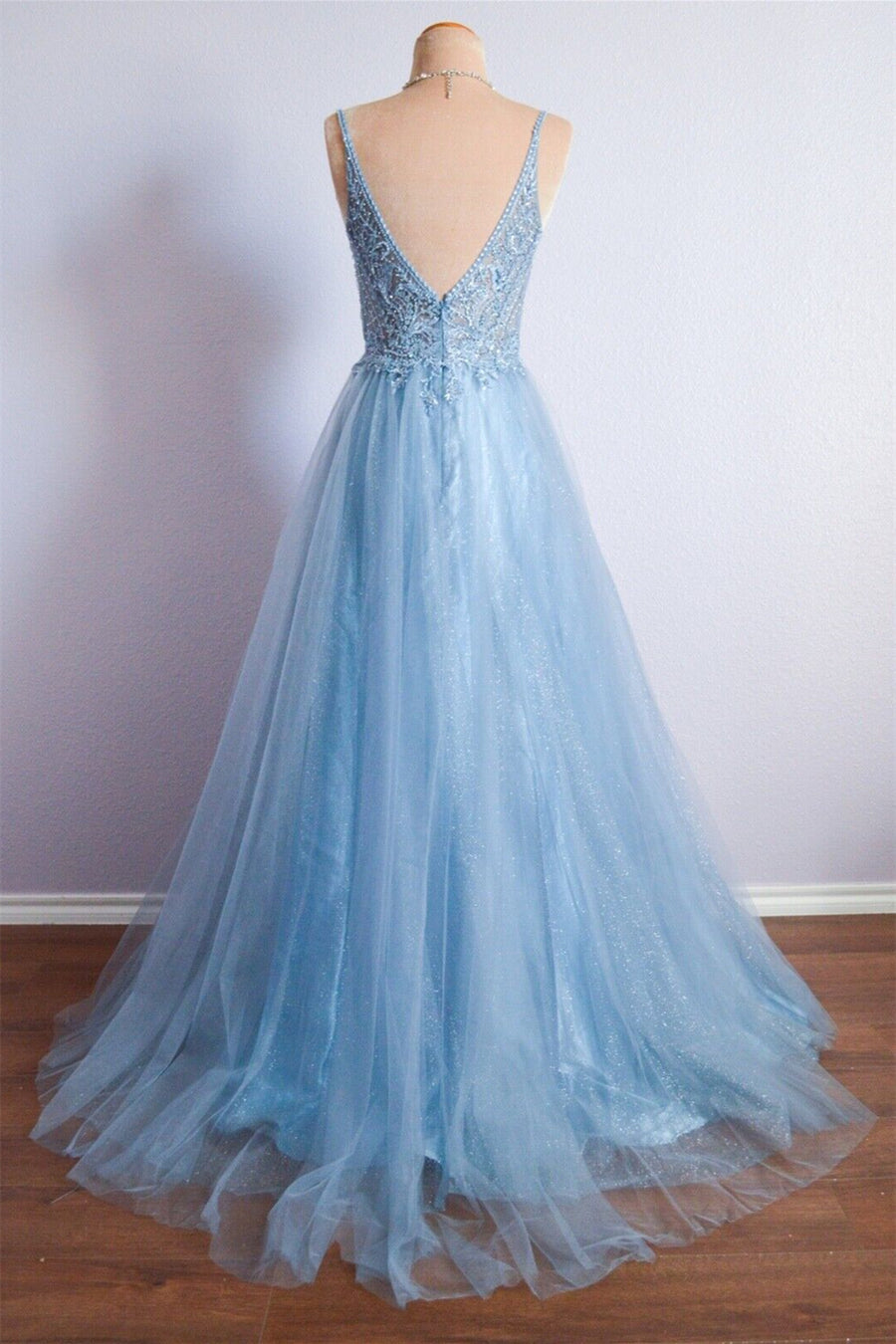 Sparkly A-Line Spaghetti Straps Appliques Party Prom Dress