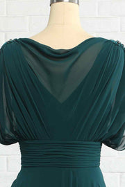 Hunter Green A-line Illusion Cowl Neck Chiffon Long Bridesmaid Dress