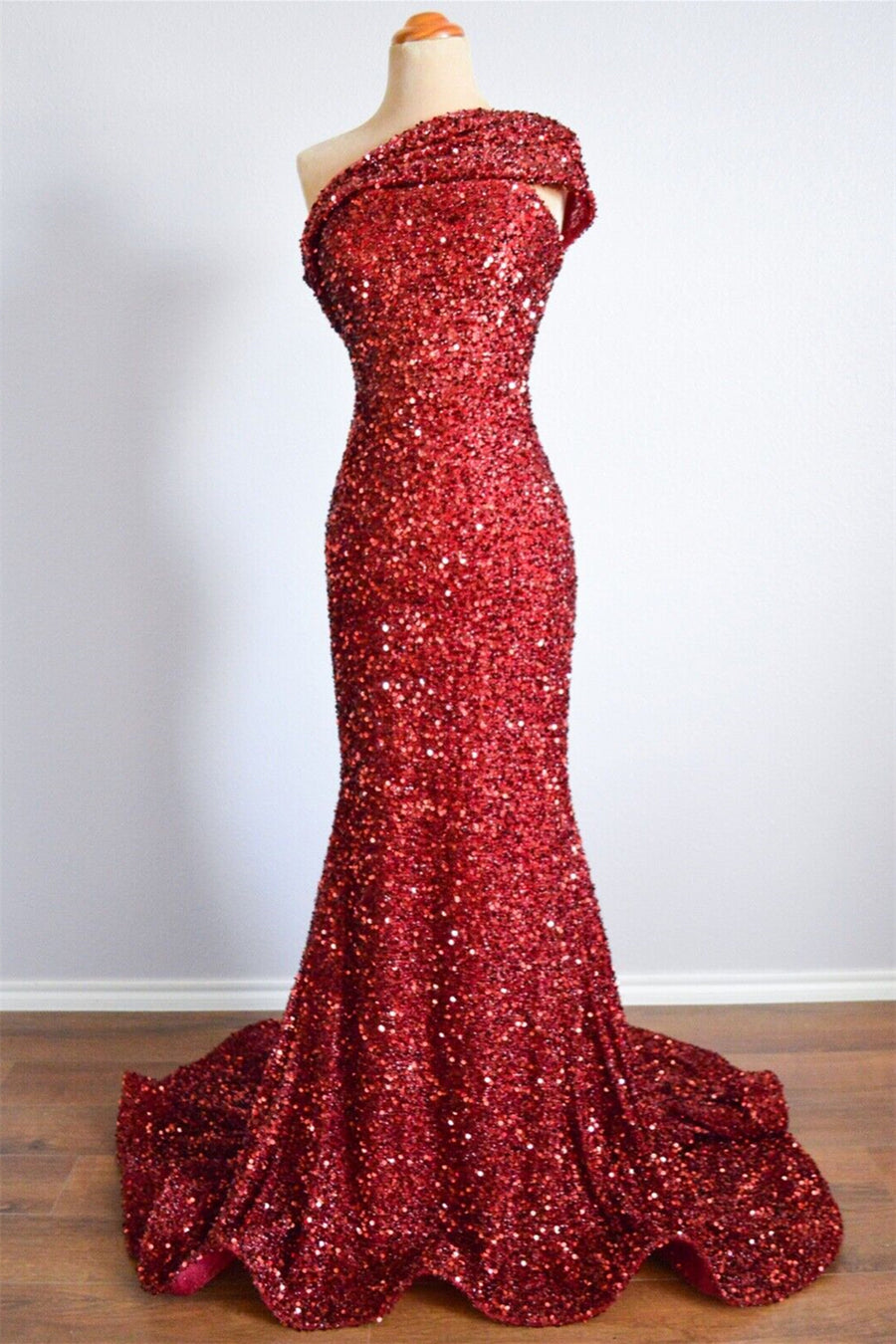 Mermaid Sequin One Shoulder Sleeveless Party Prom Dress