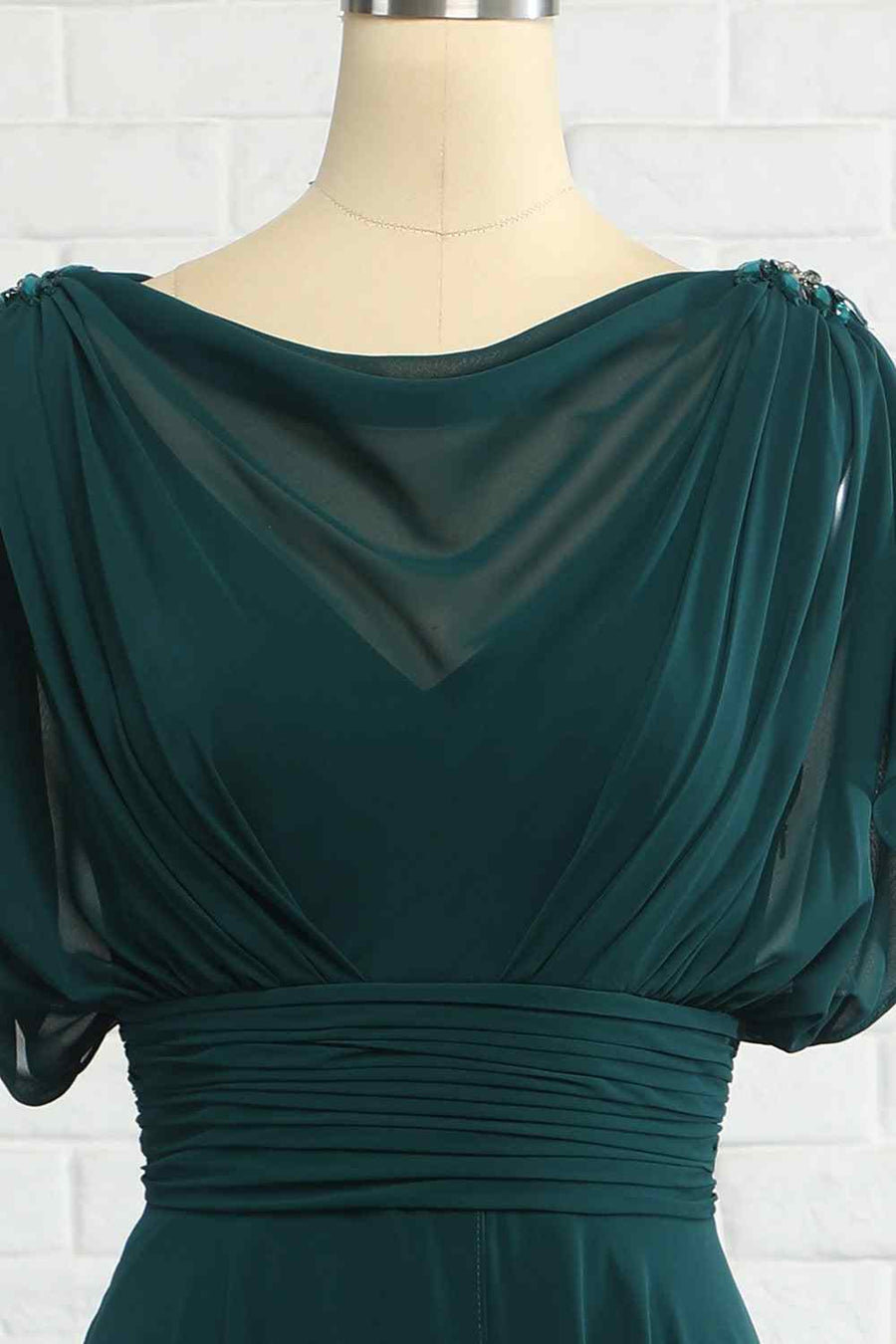 Hunter Green A-line Illusion Cowl Neck Chiffon Long Bridesmaid Dress