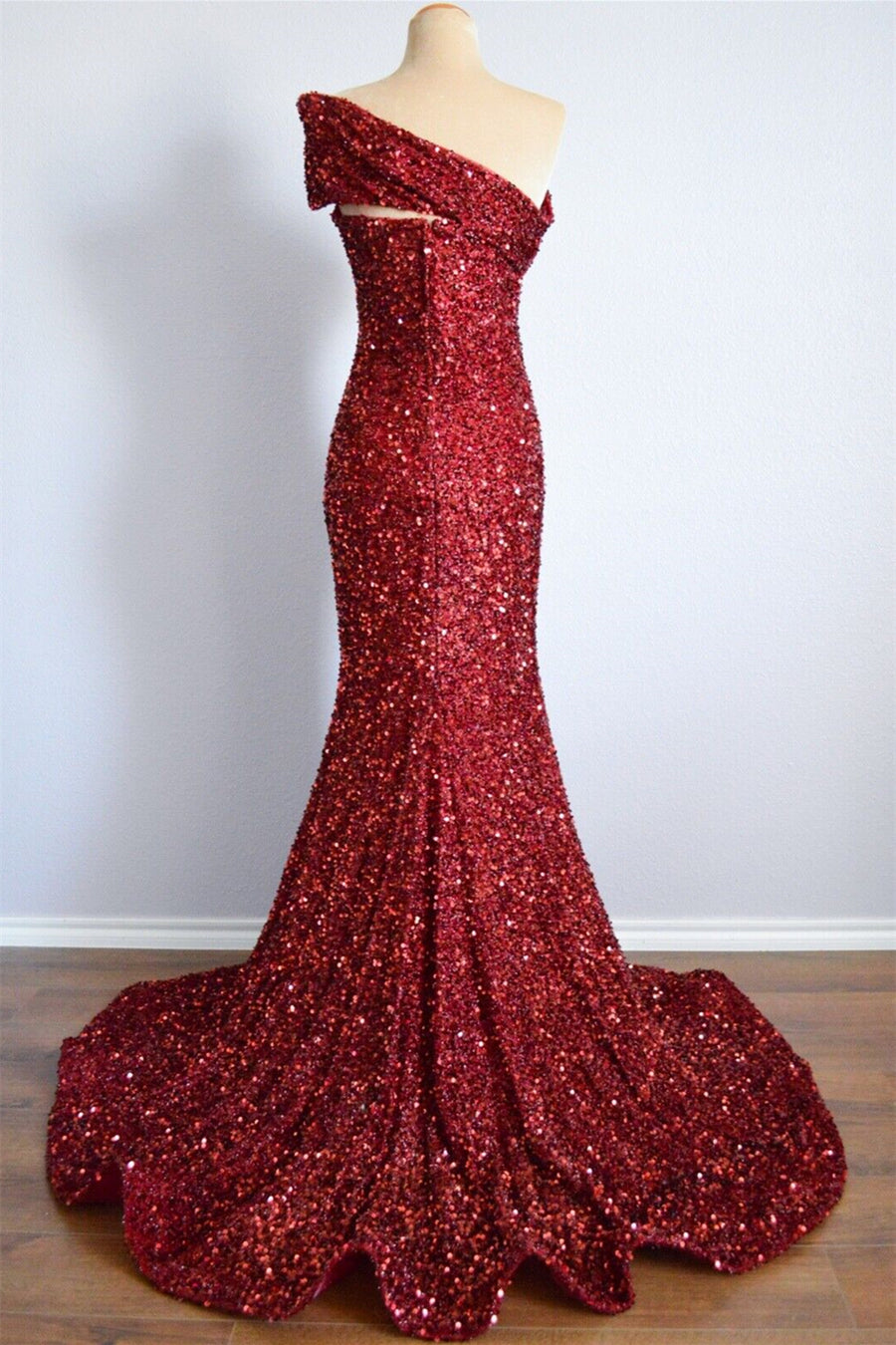 Mermaid Sequin One Shoulder Sleeveless Party Prom Dress